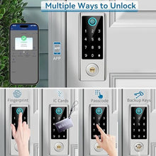 Load image into Gallery viewer, BEBASIA Smart Fingerprint Door Lock with Handle Set, Full App Control, Electronic Digital Touchscreen Keypad, Deadbolt Smart Locks for Front Door, Auto Lock, Satin Nickel, SatinNickel_5859
