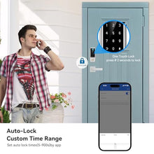 Load image into Gallery viewer, BEBASIA Smart Fingerprint Door Lock with Handle Set, Full App Control, Electronic Digital Touchscreen Keypad, Deadbolt Smart Locks for Front Door, Auto Lock, Satin Nickel, SatinNickel_5861

