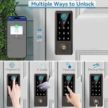 Load image into Gallery viewer, BEBASIA Smart Fingerprint Door Lock with Handle Set, Full App Control, Keyless Entry, Electronic Digital Touchscreen Keypad, Deadbolt Smart Locks for Front Door, Auto Lock, Aged Bronze, AgedBronze_5373
