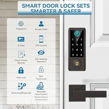 Load image into Gallery viewer, BEBASIA Smart Fingerprint Door Lock with Handle Set, Full App Control, Keyless Entry, Electronic Digital Touchscreen Keypad, Deadbolt Smart Locks for Front Door, Auto Lock, Aged Bronze, AgedBronze_5374

