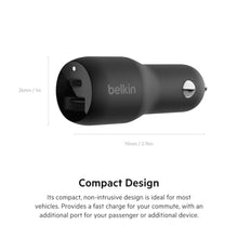 Load image into Gallery viewer, Belkin 37-Watt Dual USB Car Charger - Power Delivery 25W USB-C Port &amp; 12W USB-A Port for PPS Charging Apple iPhone, Samsung Galaxy, AirPods, &amp; More, Black_954
