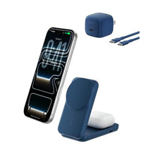 Load image into Gallery viewer, Belkin MagSafe Charger, Compatible 2-in-1 Charging Station, Qi2.2 25W Magnetic Wireless Charger iPhone, Foldable Stand, with 5W USB-C Port, for iPhone 17/16/15, Pixel 10, AirPods, 45W Adapter Included, Blue_1
