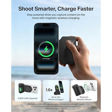 Load image into Gallery viewer, Belkin Stage Powergrip, Magnetic Wireless Charging Camera Grip 9300mAh, Power Bank w/Retractable USB C Cable, Bluetooth, Tripod Attachment, LCD Screen, Portable Charger for iPhone, Google Pixel, etc., Gray_341
