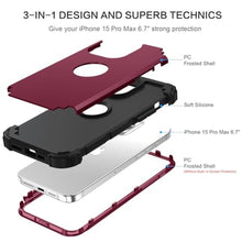 Load image into Gallery viewer, BENTOBEN Compatible with iPhone 15 Pro Max Phone Case 2023, Heavy Duty 3 in 1 Full Body Rugged Shockproof Hybrid Hard PC Soft Rubber Bumper Drop Protective Girls Women Boys Men Cover, Wine Red/Black_340
