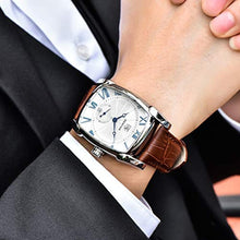 Load image into Gallery viewer, BENYAR Rectangle Wrist Watch for Men with Leather Strap, Men's Retro Fashion Casual Classic Watches Perfect Gifts for Friend, GBrownWhite_1685
