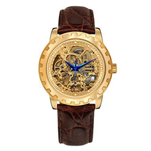 Load image into Gallery viewer, BERNY Gold Watches for Men Automatic Mechanical Wristwatch Skeleton Luxury Dress Mens Watch Exhibition Back Cover Luminous Hour Marker 5ATM Waterproof -Gold/Brown Band_1
