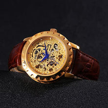 Load image into Gallery viewer, BERNY Gold Watches for Men Automatic Mechanical Wristwatch Skeleton Luxury Dress Mens Watch Exhibition Back Cover Luminous Hour Marker 5ATM Waterproof -Gold/Brown Band_1037
