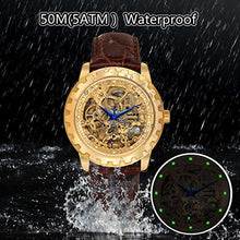Load image into Gallery viewer, BERNY Gold Watches for Men Automatic Mechanical Wristwatch Skeleton Luxury Dress Mens Watch Exhibition Back Cover Luminous Hour Marker 5ATM Waterproof -Gold/Brown Band_1038
