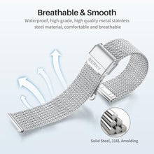 Load image into Gallery viewer, BERNY Stainless Steel Mesh Watch Band for Men Women, Quick Release Adjustable Milanese Watch Straps, Solid Metal Watch Bracelet with Double Safety Clasp 18mm 20mm 22mm 24mm, Silver_1037
