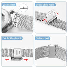Load image into Gallery viewer, BERNY Stainless Steel Mesh Watch Band for Men Women, Quick Release Adjustable Milanese Watch Straps, Solid Metal Watch Bracelet with Double Safety Clasp 18mm 20mm 22mm 24mm, Silver_1038
