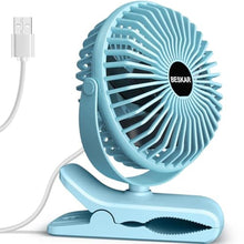 Load image into Gallery viewer, BESKAR USB Clip on Fan, Portable Small Desk Fan with Cord Powered, SkyBlue_1
