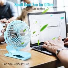 Load image into Gallery viewer, BESKAR USB Clip on Fan, Portable Small Desk Fan with Cord Powered, SkyBlue_887
