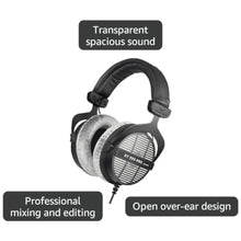 Load image into Gallery viewer, beyerdynamic DT 990 PRO, 250 Ohm, Open Back, Over Ear, Wired Headphones, 3m Coiled Cable, Black with Grey Velour Ear Pads, Gray_8568
