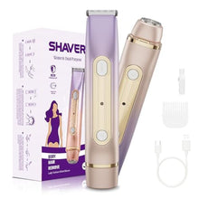 Load image into Gallery viewer, Bikini Trimmer for Women, 2-in-1 Dual Head Electric Razor, IPX6 Waterproof Wet/Dry Use Women Electric Shaver, Painless Body Hair Trimmer, Facial &amp; Pubic Hair Remover for Underarm, Leg, Arm, Purple_1
