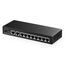 Load image into Gallery viewer, Binardat 10 Port Gigabit Ethernet Switch, 8 Ports 100/1000Mbps, 2 Gigabit Uplink, Support Vlan, Metal Case Unmanaged Plug and Play, Black_1
