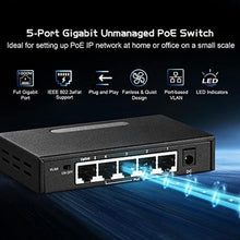 Load image into Gallery viewer, Binardat 5 Port Gigabit POE Switch, 4 Ports 1000Mbps IEEE802.3af/at, 1 Uplink, 65W Power Supply, Mini Metal Case Unmanaged Plug and Play, black_6815
