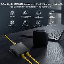 Load image into Gallery viewer, Binardat Gigabit PoE Extender Passthrough Switch, 1 in 2 Out, IEEE802.3af/at/bt Powered Max 60W, Hi-PoE 90W, 10/100/1000Mbps, Metal Small Wall Mount, 1000M 60W, black_6785
