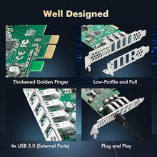 Load image into Gallery viewer, Binardat PCIE to 4 Ports USB 3.0 Expansion Card, Self-Powered, Low Profile Bracket, USB3 Hub Controller Adapter for Windows 10/11_6478
