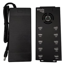 Load image into Gallery viewer, BitcoinMerch.com - 10 Port USB Hub 120W Powered USB 2.0 Charging Hub 12V 10A PSU for NewpPac, Antminer, Moonlander, Black_1007
