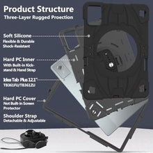 Load image into Gallery viewer, Bkinew Case for Lenovo Idea Tab Plus 12.1" &amp; K12 2025 Release Tablet TB361FU/TB361ZU/TB365FC Rugged Protective Cover with 360 Rotating Kickstand Hand Shoulder Strap, Black_650
