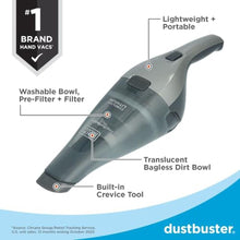 Load image into Gallery viewer, BLACK+DECKER dustbuster Handheld Vacuum, 8V Cordless, Hand Vacuum for Quick Cleanup with Crevice Tool and Washable Filter (HNVC220BCZ01), DarkGrey_7283
