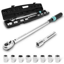 Load image into Gallery viewer, BLUEMARS Heavy-Duty 60-330NM 8PCS 1/2" Sq Drive Click Torque Wrench Set Dual-Direction Adjustable Car Wheel Torque Wrench (17mm,19mm,21mm,24mm), Greyblue_1
