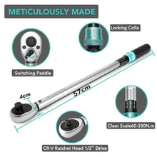 Load image into Gallery viewer, BLUEMARS Heavy-Duty 60-330NM 8PCS 1/2" Sq Drive Click Torque Wrench Set Dual-Direction Adjustable Car Wheel Torque Wrench (17mm,19mm,21mm,24mm), Greyblue_5333
