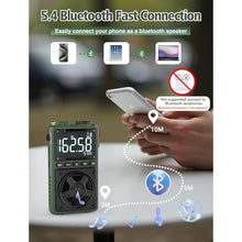 Load image into Gallery viewer, Bluetooth AM FM Shortwave Radio with NOAA Weather Alert,1250mAh Rechargeable Portable Pocket Radio with Best Reception,5W Big Speaker, Digital Tuner and Earphone,Support SD Card and USB MP3 Player, Green_3970

