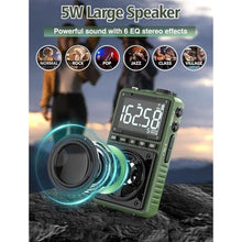 Load image into Gallery viewer, Bluetooth AM FM Shortwave Radio with NOAA Weather Alert,1250mAh Rechargeable Portable Pocket Radio with Best Reception,5W Big Speaker, Digital Tuner and Earphone,Support SD Card and USB MP3 Player, Green_3971

