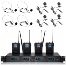 Load image into Gallery viewer, Boeska Wireless Microphone System 4 Channel UHF 4 Lavalier Lapel Headset Mics for Karaoke Church Speaking Conference Meeting Party, 4x25 Adjustable Frequency (4 Bodypack)_1
