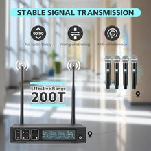 Load image into Gallery viewer, Boeska Wireless Microphone System, 4x50 Channels Cordless Handheld Microphones, 200FT UHF Range, Mics with Stable Signal Transmission for Karaoke Singing Party Church Wedding PA Speaker, Black_107
