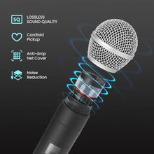 Load image into Gallery viewer, Boeska Wireless Microphone System, 4x50 Channels Cordless Handheld Microphones, 200FT UHF Range, Mics with Stable Signal Transmission for Karaoke Singing Party Church Wedding PA Speaker, Black_108
