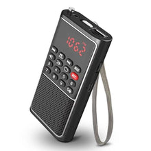 Load image into Gallery viewer, BOESPATR B01 Mini Portable FM Radio USB Player, TF/SD Card/USB Slot Support Mp3 Play Rec,Pocket Walkman Small Radio with Lock Key,Wristband,Rechargeable Battery Operated, Excellent Reception and Sound, BLACK_1
