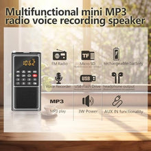 Load image into Gallery viewer, BOESPATR B01 Mini Portable FM Radio USB Player, TF/SD Card/USB Slot Support Mp3 Play Rec,Pocket Walkman Small Radio with Lock Key,Wristband,Rechargeable Battery Operated, Excellent Reception and Sound, BLACK_4163
