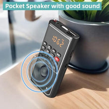 Load image into Gallery viewer, BOESPATR B01 Mini Portable FM Radio USB Player, TF/SD Card/USB Slot Support Mp3 Play Rec,Pocket Walkman Small Radio with Lock Key,Wristband,Rechargeable Battery Operated, Excellent Reception and Sound, BLACK_4164
