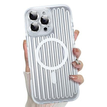 Load image into Gallery viewer, Bonoma Compatible with iPhone 16 Pro Max Case Support for MagSafe, Stripes Back High-Duty Magnetic TPU Camera Protection Back Cover for Girls Women -Silver, StipesSilver_1
