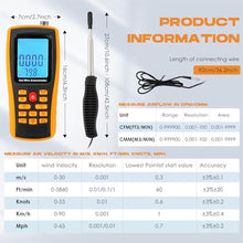 Load image into Gallery viewer, Bonvoisin Hotwire Anemometer Handheld CFM/CMM Air Flow Velocity Meter Wind Speed Gauges with Backlight LCD Display for HVAC in-Duct Airflow Air Velocity Temperature(Thermal Anemometer)_8521
