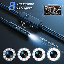 Load image into Gallery viewer, Borescope Inspection Camera, Fantronics Industrial Endoscope IP67 Waterproof 8mm Camera with 8 LED Lights for OTG Android &amp; iOS Smartphone, iPhone, iPad, Samsung (16.4FT, Type-C, Micro, Lightning), black_338
