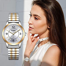 Load image into Gallery viewer, BOSHIYA Watches for Women Easy Reader 30mm Stainless Steel Expansion Band Sliver Gold Ladies Small Wrist Watch (Gold)_814
