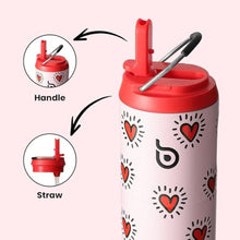 Load image into Gallery viewer, BOTTLE BOTTLE Insulated Water Bottle 24oz with Straw Lid and Handle for Sports Travel Gym Stainless Steel Water Bottles Double-Wall Vacuum Metal Leak Proof BPA-Free (HeartBeats)_5918
