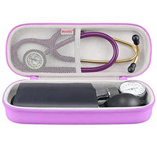 Load image into Gallery viewer, BOVKE Travel Carrying Case Compatible with 3M Littmann Classic III, Lightweight II S.E, MDF Acoustica Deluxe Stethoscopes - Extra Room for Medical Scissors EMT Trauma Shears and LED Penlight, Purple, PuLeatherPurple_8640
