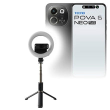 Load image into Gallery viewer, BoxWave Stand and Mount Compatible with Tecno Pova 6 Neo 5G - RingLight SelfiePod, Selfie Stick Extendable Arm with Ring Light - Jet Black, JetBlack_1
