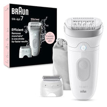 Load image into Gallery viewer, Braun Epilator Silk-pil 7, Hair Removal Device, Women Shaver &amp; Trimmer, Wet and Dry, Wide Head, Includes Shaver Head and Trimmer Comb, SE7-041, Silver, GreySilver_1
