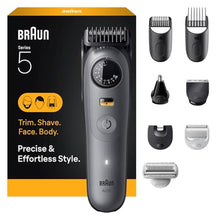 Load image into Gallery viewer, Braun Series 5 All-in-One Beard &amp; Body Grooming Kit for Men, Cordless Trimmer, Hair Clippers &amp; Shaver for Face, Hair &amp; Body with Smooth Shave Head, AIO 5510, MoonstoneGrey_1
