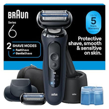 Load image into Gallery viewer, Braun Series 6 Electric Shaver for Men, Wet &amp; Dry Foil Razor, 4-in-1 SmartCare Clean &amp; Charge Center, Precision Trimmer Attachment, Replacement Shaver Head, Travel Case, Dark Blue 6177ps, DarkBlue_1

