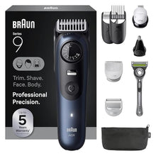 Load image into Gallery viewer, Braun Series 9 All-in-One Beard &amp; Body Grooming Kit for Men, Cordless Trimmer, Hair Clippers &amp; Shaver for Face, Hair &amp; Body with Gillette Labs Razor, AIO 9530, BlueMetallic_1
