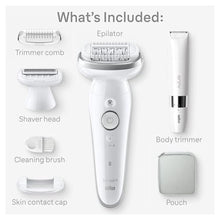 Load image into Gallery viewer, Braun Silk-pil 9 Epilator, Pivoting Head, Wet and Dry, Includes Body Trimmer, Shaver Head and Trimmer Comb, SES9-441, White_3764
