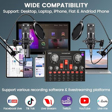 Load image into Gallery viewer, Brvomussy Podcast Equipment Bundle for 2, Audio Interface with Voice Changer Condenser Microphone for Gamer, All-in-One Audio Mixer Perfect for Live Streaming, Singing, YouTube, Gaming_2675
