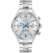 Load image into Gallery viewer, Bulova Men's Classic 6-Hand Chronograph Quartz Silver Stainless Steel Watch, 24 Hour Time, Luminous Hands, 43mm, Style:96A321, SilverBlueAccent_1
