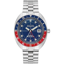 Load image into Gallery viewer, Bulova Men's Oceanographer Snorkel GMT Stainless Steel Watch, Blue and Red Bidirectional Rotating Bezel, Bezel, Blue Dial Style:96B405, Silver_1
